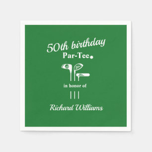 Golf Clubs Par Tee Green White Men's 50th Birthday Napkin
