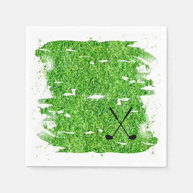 Golf Clubs Silhouette Green Grass Funny Napkin (Front)