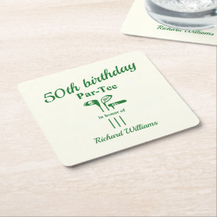 Golf Clubs Themed Par Tee 50th Birthday Party Square Paper Coaster