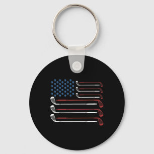 Golf Clubs Usa Flag Red White And Blue Key Ring