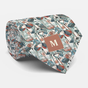 Golf Clubs Watercolor Monogrammed Tie