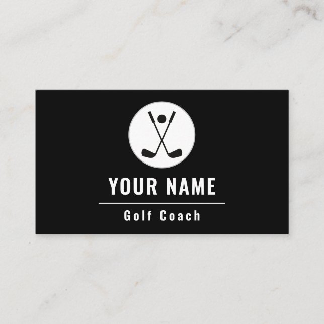 Golf Coach Golfer Instructor Classy Black & White Business Card (Front)
