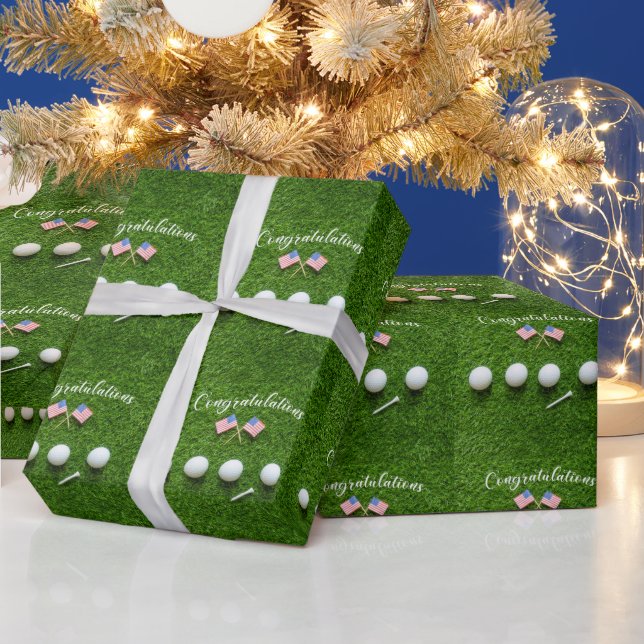 Golf Congratulation for American Golfer with flag  Wrapping Paper (Holidays)