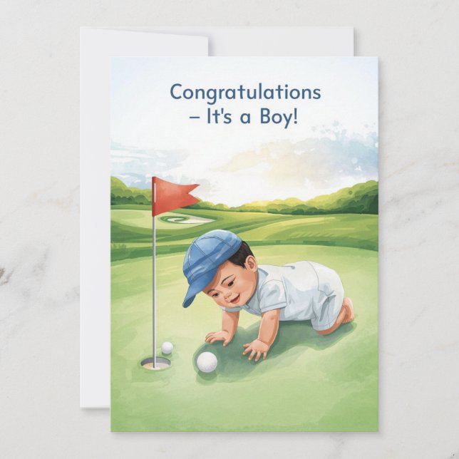 Golf Congratulations It’s a Boy Card | Baby Golfer (Front)
