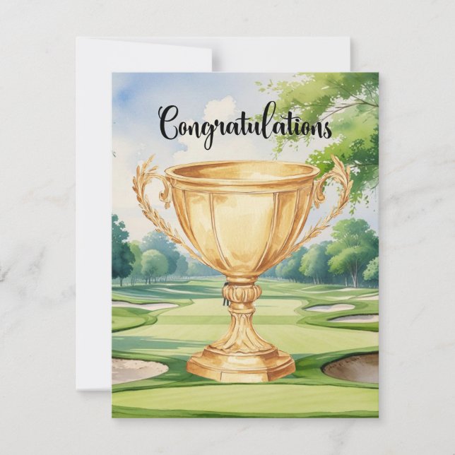 Golf Congratulations with golden cup celebration  Card (Front)