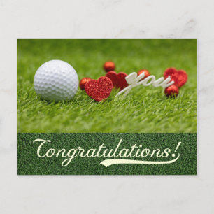 Golf Congratulations with love red heart on green  Postcard