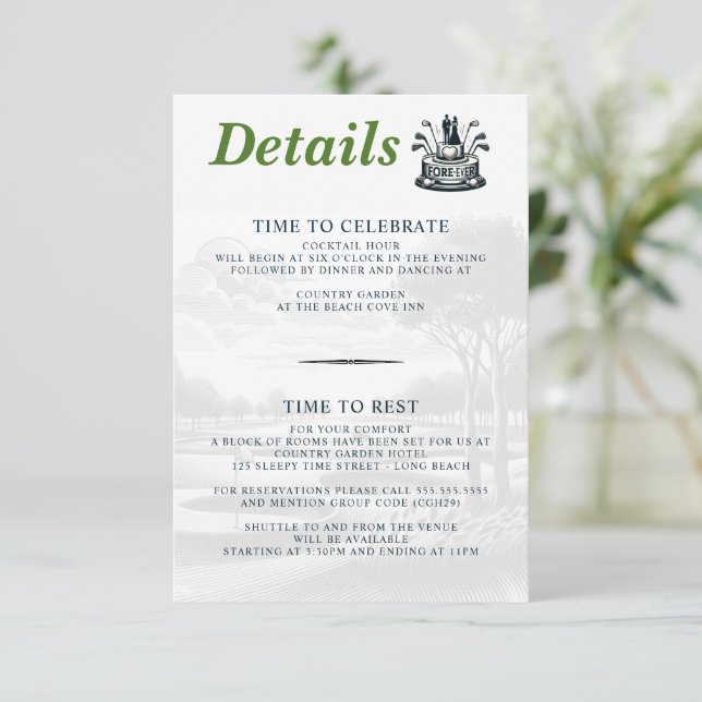 Golf Couple Wedding Enclosure Card (Standing Front)