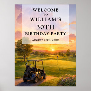Golf Course Buggy Adult Birthday Welcome Sign
