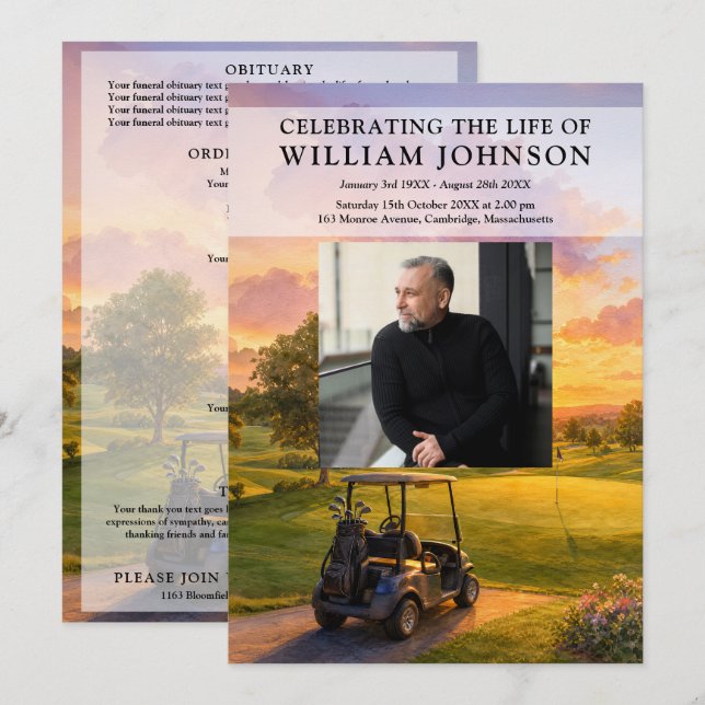 Golf Course Buggy Funeral Order Of Service Photo Program (Front/Back)
