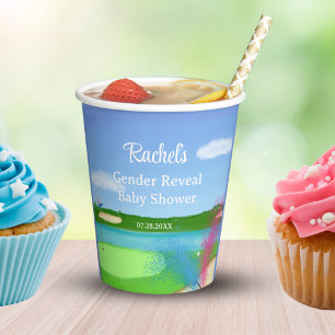 Golf Course Bunker Gender Reveal Baby Shower Paper Cups