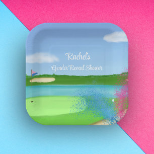Golf Course Bunker Gender Reveal Baby Shower Paper Plate