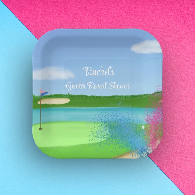 Golf Course Bunker Gender Reveal Baby Shower Paper Plate (Creator Uploaded)