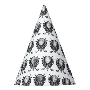 Golf Course Golfer Gift Clubs Tee Ball Pen-and-Ink Party Hat