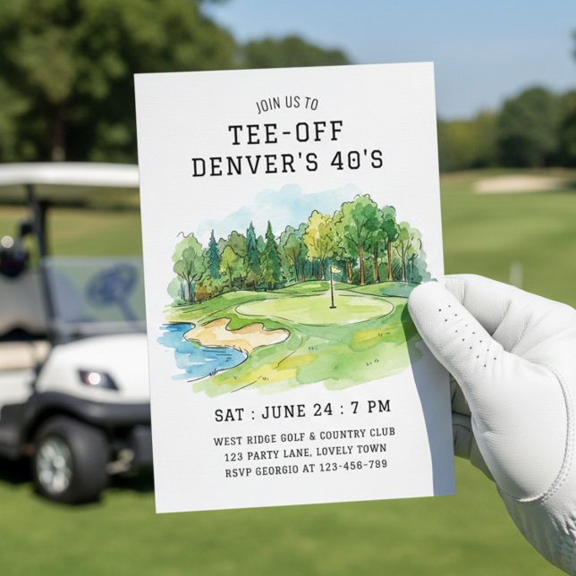Golf Course Green Tee Off Birthday Celebration Invitation (Golf Club invite. Easy to edit and tee-off any golf themed celebration.)