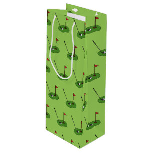 Golf Course Hole with Flag Pattern Wine Gift Bag