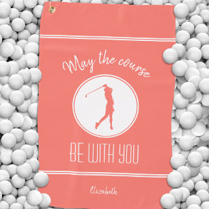 Golf Course Lady Golfer Monogram Pro Modern Coral Towel