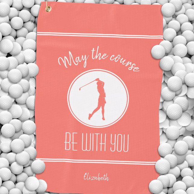 Golf Course Lady Golfer Monogram Pro Modern Coral Towel (Golf Course Lady Golfer Monogram Pro Modern Coral Golf Towel)
