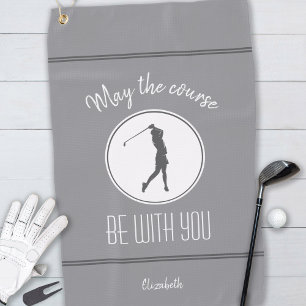 Golf Course Lady Golfer Monogram Pro Modern Grey Golf Towel