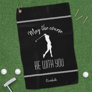 Golf Course Lady Pro Modern Golfer Monogram Black Golf Towel