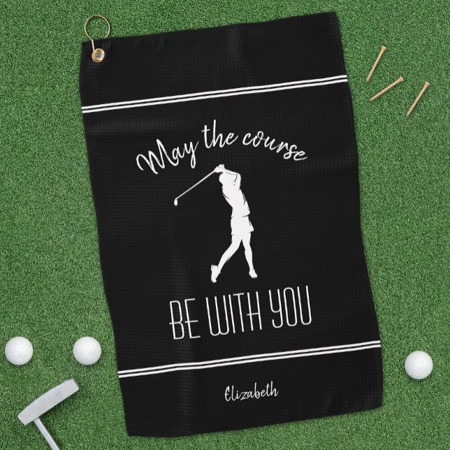 Golf Course Lady Pro Modern Golfer Monogram Black Golf Towel (Creator Uploaded)