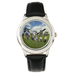 Golf Course Logo, Kids Black Leather Watch