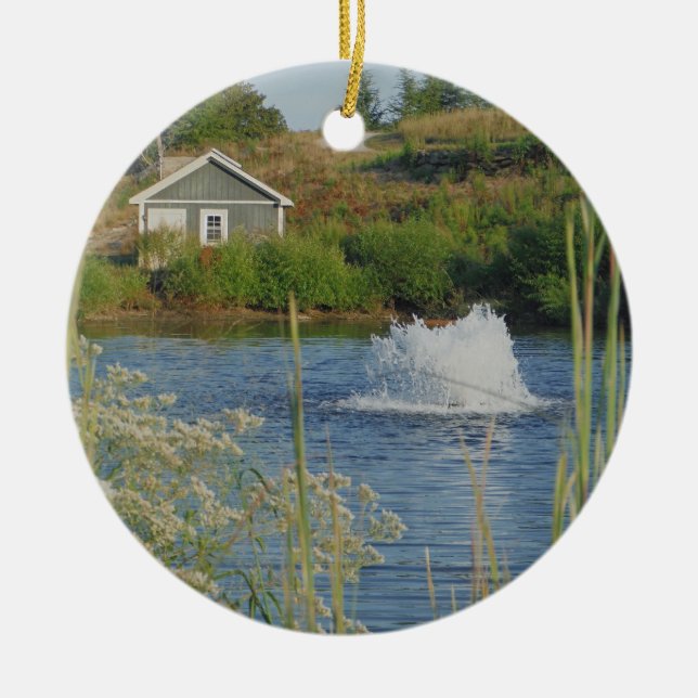 Golf Course pond and fountain Ceramic Ornament (Front)