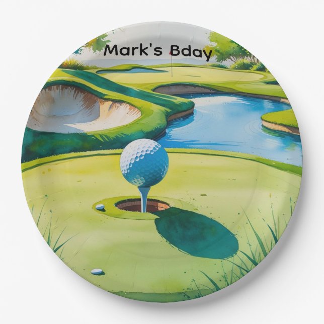 Golf course watercolor  paper plate (Front)