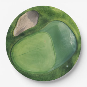 Golf Course with bunker and putting green Paper Plate