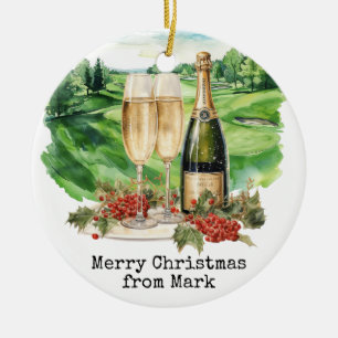 Golf Course with Christmas Drink for golfer Ceramic Ornament