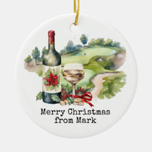 Golf Course with Christmas Drink for golfer Ceramic Ornament