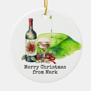 Golf Course with Christmas Drink for golfer Ceramic Ornament