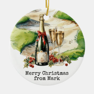 Golf Course with Christmas Drink for golfer Ceramic Ornament