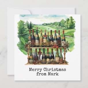 Golf Course with Christmas Drink for golfer Holiday Card