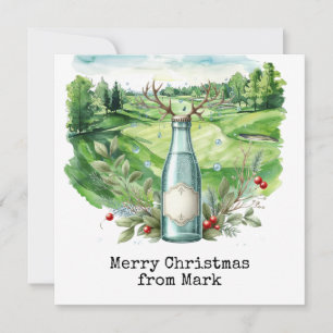 Golf Course with Christmas Drink for golfer Holiday Card