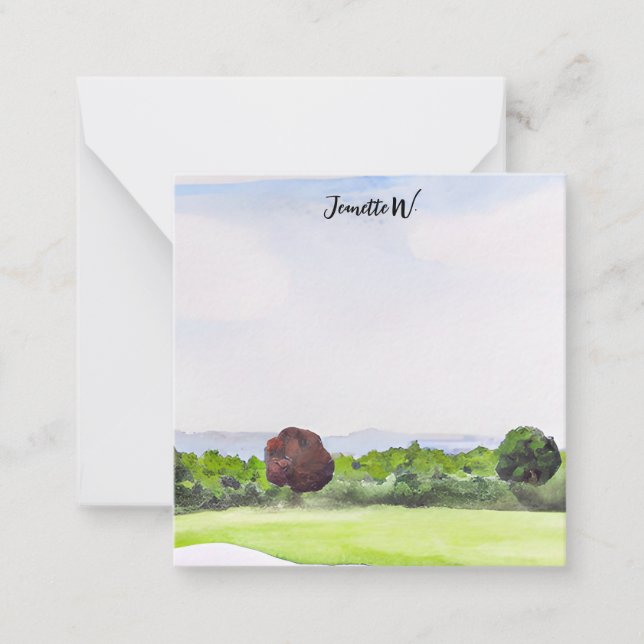 Golf  course with golfer  Name  Note Card (Front)