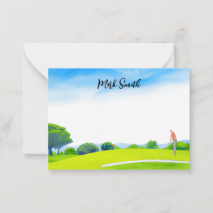 Golf  course with Name for golfer watercolor Note  Card