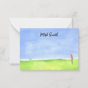 Golf  course with Name for golfer watercolor Note  Card