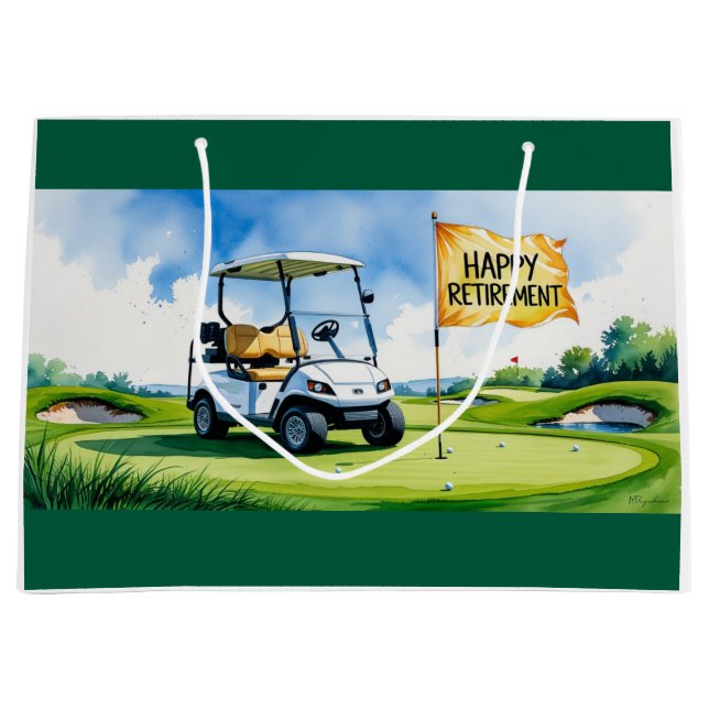 Golf course with text Happy Retirement on green  Large Gift Bag (Front)