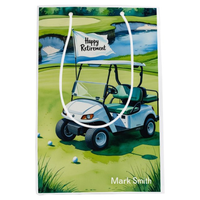Golf course with text Happy Retirement on green  Medium Gift Bag (Front)