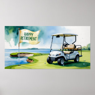 Golf course with text Happy Retirement on green  Poster
