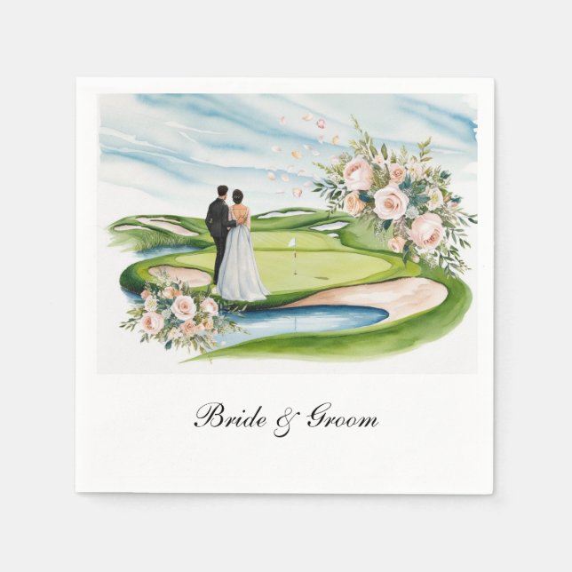 Golf Course with wedding themed for golfer Napkin (Front)