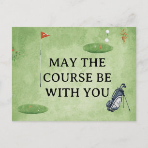 Golf course with your own text on green for golfer postcard