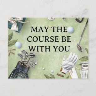 Golf course with your own text on green for golfer postcard