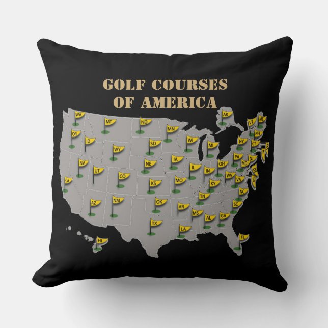 Golf Courses Of America Map Throw Pillow (Front)
