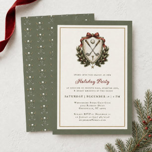 Golf Crest Christmas Elegant Watercolor Vintage Invitation