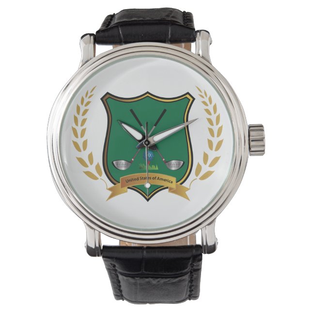 GOLF Crest with Laurel Wreath Mens Watch (Front)