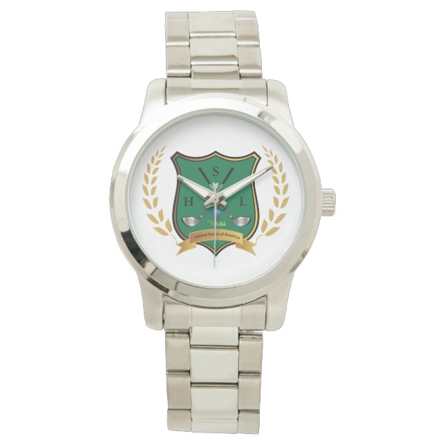 GOLF Crest with Laurel Wreath Monogram Mens Watch (Front)