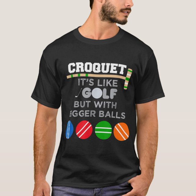Golf Croquet Game Ball Mallet Wickets Funny Player T-Shirt (Front)