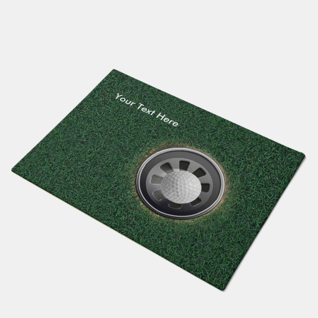 Golf Cup, Ball & Grass PERSONALIZE Doormat (Angled)