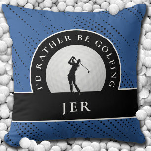 Golf Custom Golfer Monogram Silhouette Blue Black Cushion